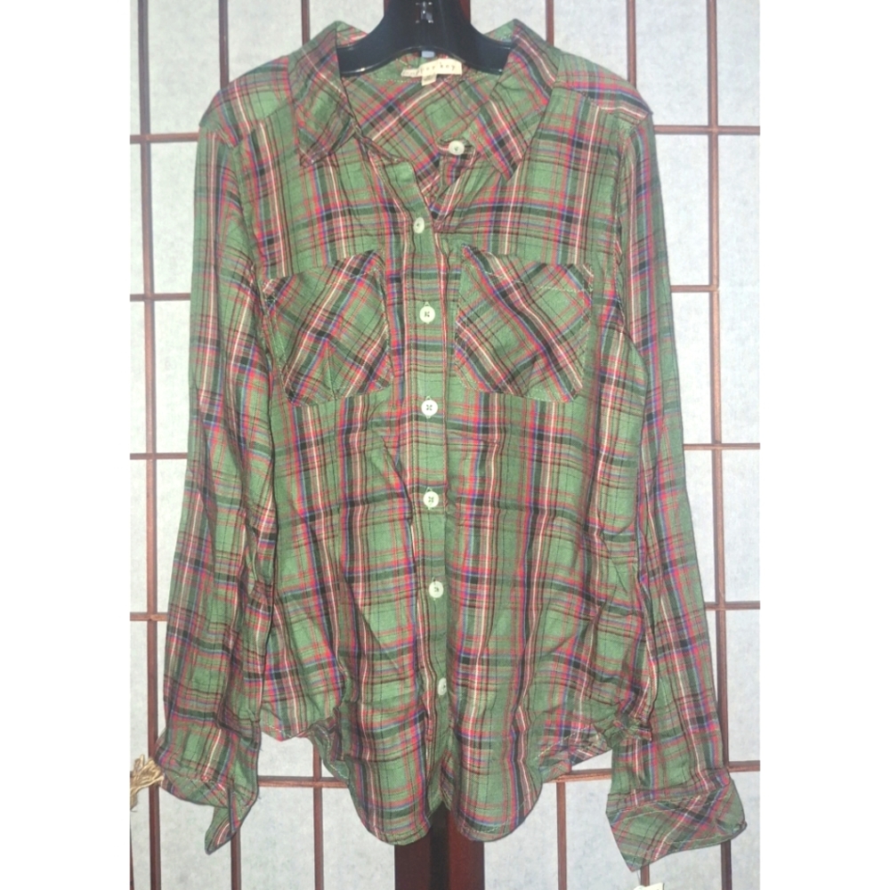 Copper Key Girls Multicolor Plaid Long Sleeve Collared Button-Down Shirt Size M